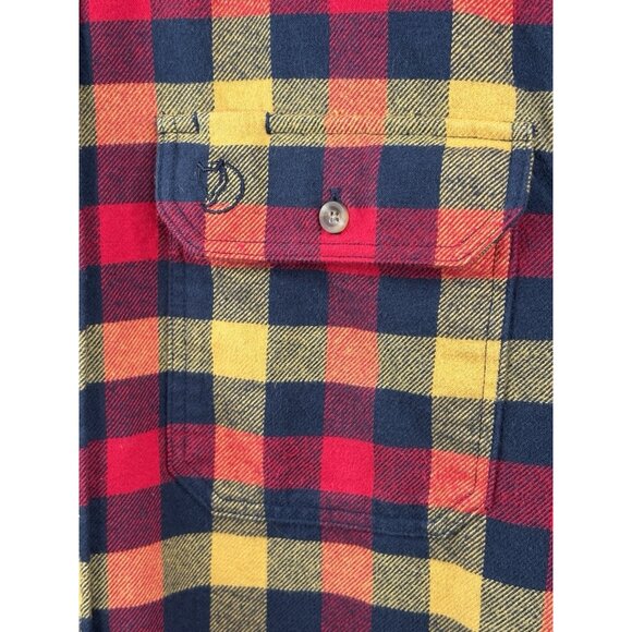 Fjallraven Skog Flannel Shirt Men’s Large Slim Fit Button Down Yellow Red Plaid - Picture 3 of 15
